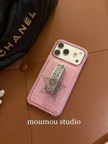 U2 粉色水钻波点手腕带适用于iPhone17promax新款小众手机壳苹果16pro个性女款15防摔保护套