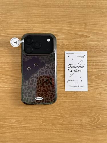U2 个性豹纹小黑猫适用苹果18promax双层iPhone17pro可爱16/15手机壳