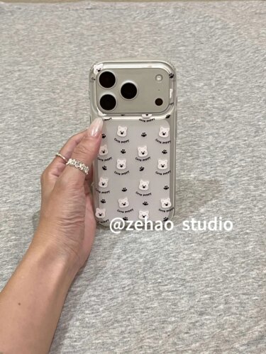 U2 透明满屏爪印英文小狗适用苹果17p双层iphone16磨砂15可爱手机壳个性简约防摔保护套