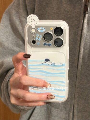 U2 白底蓝水浪游泳男孩苹果17promax新款小众手机壳iphone16个性清新15简约网红防摔保护套