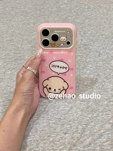 U2 粉底摸耳朵轻松熊适用苹果17promax新款小众双层iphone16亮面15可爱手机壳防摔保护套