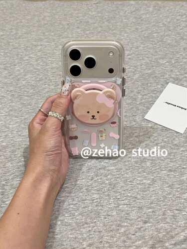 U2 可爱粉色小熊脑袋适用苹果18pro磨砂iphone17磁吸16/15透明手机壳