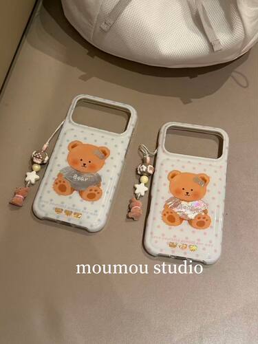 U2 可爱波点镭射小熊适用于苹果iPhone17promax新款小众手机壳16pro简约个性女款15防摔保护套