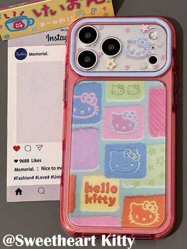U2 ins玫粉边彩色拼接kitty适用iphone17promax新款小众苹果16手机壳15可爱防摔保护套