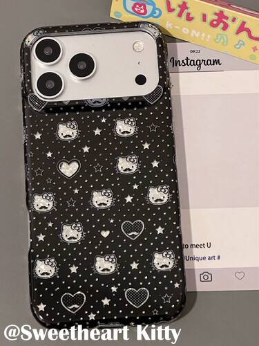U2 ins黑色镭射波点星星kitty适用iphone17promax新款小众苹果16个性清新手机壳15少女防摔保护套