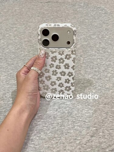 U2 韩系白底满屏银碎花适用于苹果17promax新款小众手机壳iphone16pro个性清新15防摔保护套