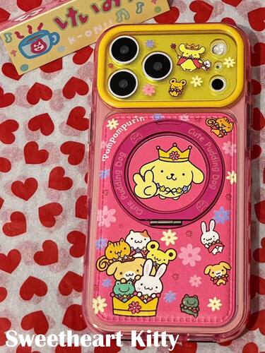 U2 侧边图案玫粉色布丁狗旋转支架适用iphone17promax苹果16手机壳15