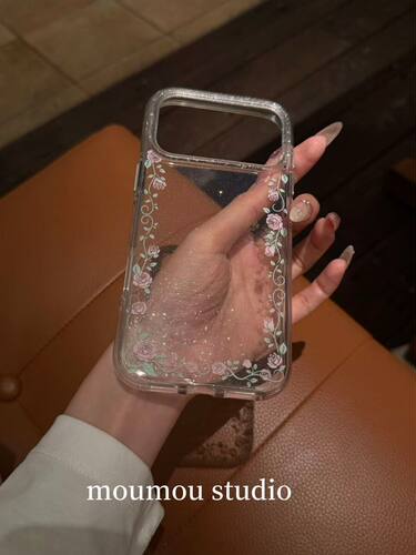 U2 氛围感透明围边玫瑰花适用于苹果iPhone17promax新款小众手机壳16pro女15防摔保护套个性清新