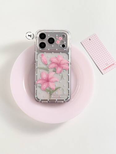 U2 ins波点粉色百合花适用苹果17promax新款小众双层iphone16个性清新全包15韩系手机硬壳防摔保护套