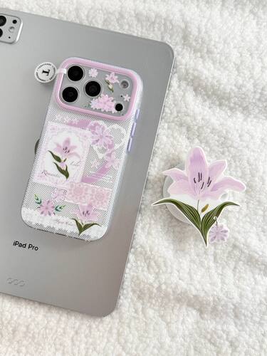 U2 ins蕾丝紫色百合花适用苹果18pro磁吸iPhone17支架16双层15手机壳