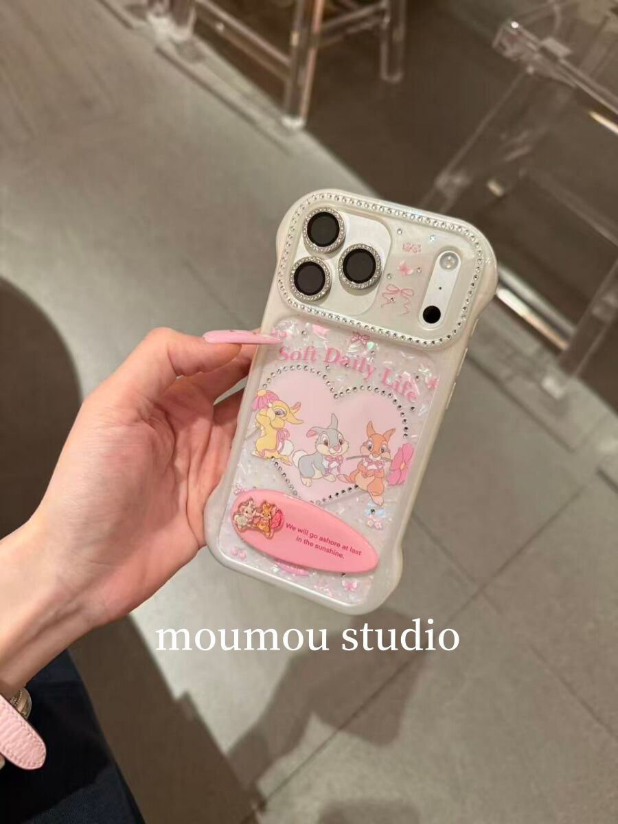 U2 可爱贝壳纹闪钻兔子适用于iPhone17promax新款小众手机壳苹果16pro小清新简约卡通15防摔保护套