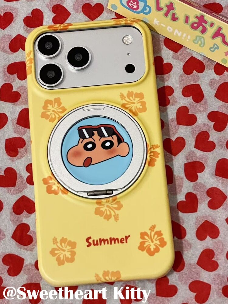 U2 黄色菲林扶桑花蜡笔小新旋转支架适用iphone17promax苹果16个性少女手机壳15防摔保护套
