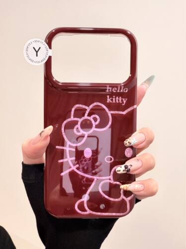 U2 ins风小众涂鸦酒红线条kittyIMD双层手机壳适用iPhone18