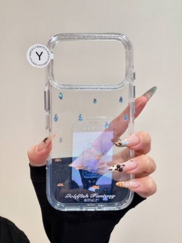 U2 ins风简约闪粉鎏金金鱼雨IMD双层手机壳适用iPhone18