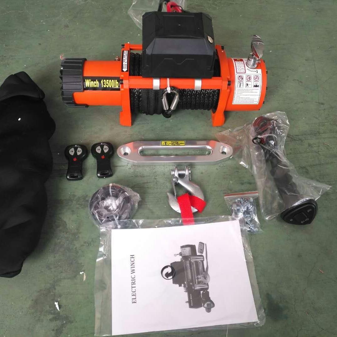 厂家供应电动绞盘 13000磅尼龙绳钢丝绳12v/24v绞盘 遥控汽车绞盘