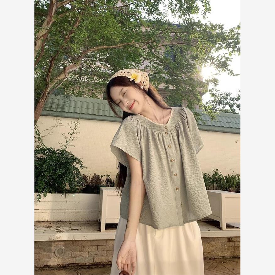 法式甜美短袖衬衫女夏季2