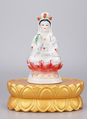 实木鎏金椭圆形观音菩萨莲花底座佛像财神关公摆件家用供奉台加高