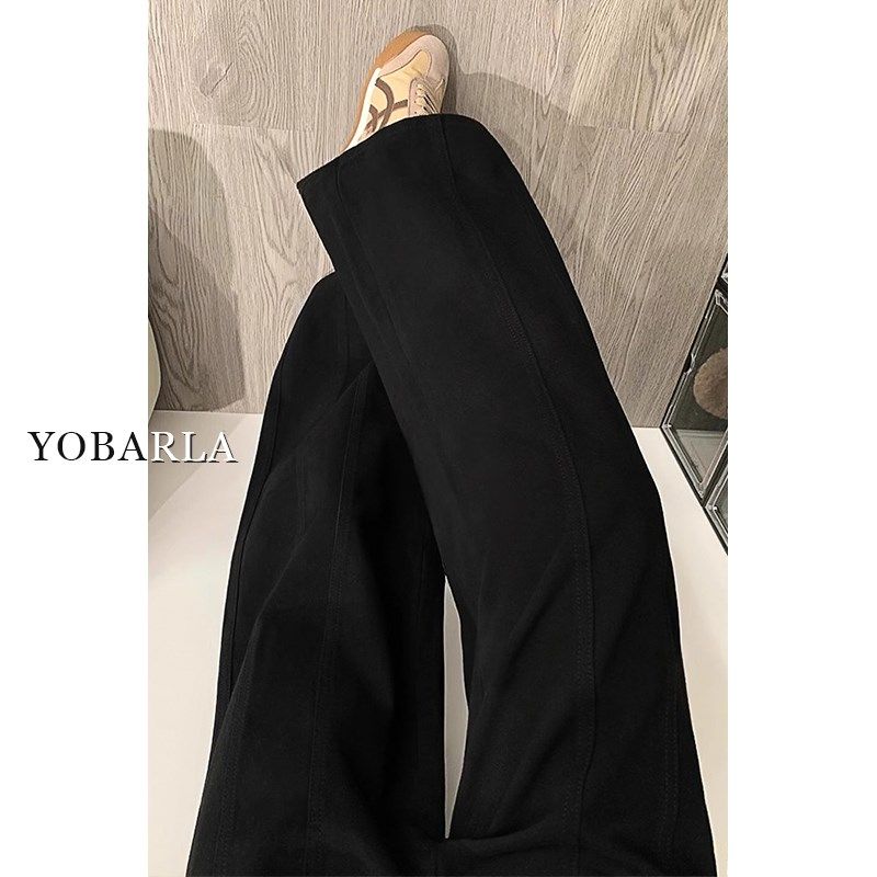 黑色直筒牛仔裤女冬季新款加绒大码胖mm宽松显瘦梨形身材阔腿裤子