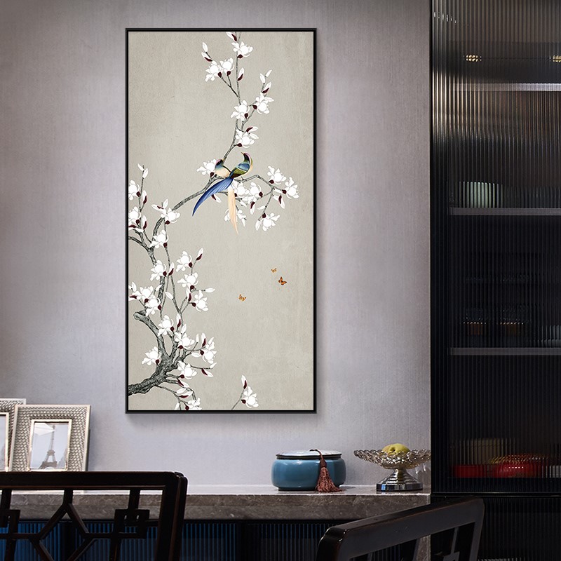 新中式装饰电表箱遮挡挂画花鸟壁画配电箱推拉超大加长弱电箱定做
