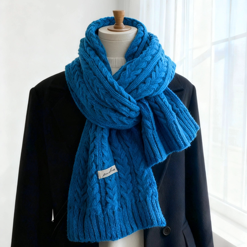 大麻花围巾初恋蓝女冬季围巾韩系