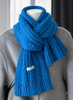 first love初恋蓝麻花围巾女冬季围巾韩系氛围高级感针织保暖围脖