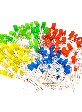 3mm 5mm LED灯泡发光二极管F3 F5红绿黄蓝白色直插灯珠元件包20个