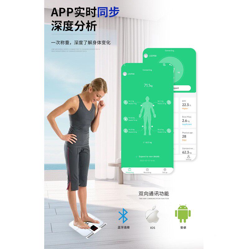 Ito玻璃ABS工厂简约风智能体脂秤大量程称重测电脂KIE脂测八极重