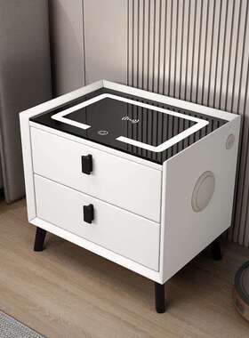 卧多能能床功头室柜无线充电指55337智纹锁简约轻奢床边储物收纳