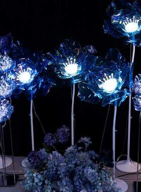 新款浪漫透明水晶蓝色亚克力发光婚庆道具舞台萬聖節布置婚礼路引