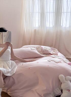 韩式可爱小兔贴绣布0FX2025040S1棉床上用品四件套澳少女心被套四