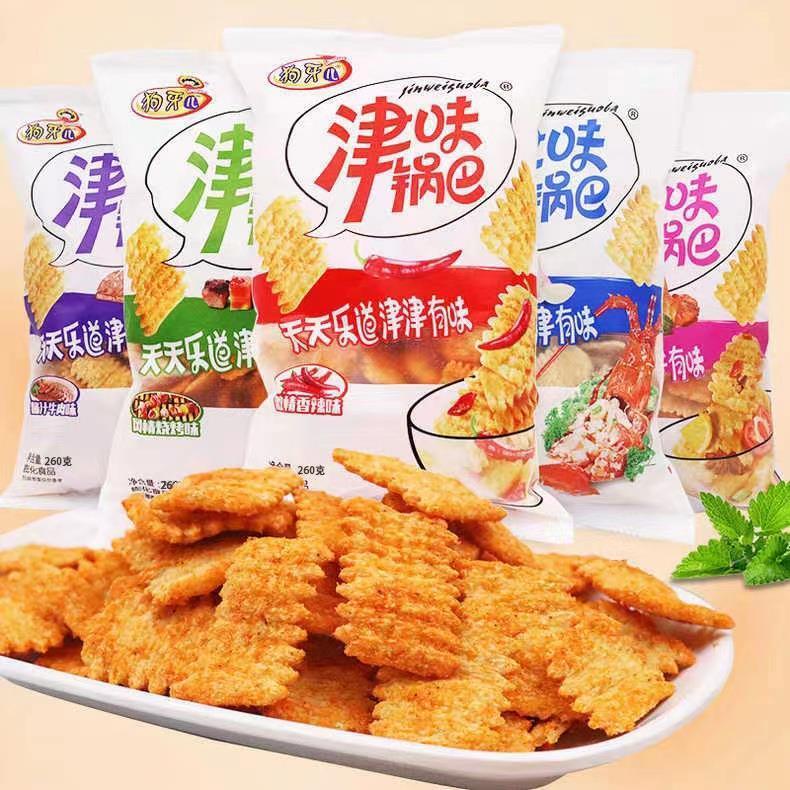 狗牙儿津味巴260g辣番香茄烤味90后怀旧办锅公室休闲烧膨化零食品