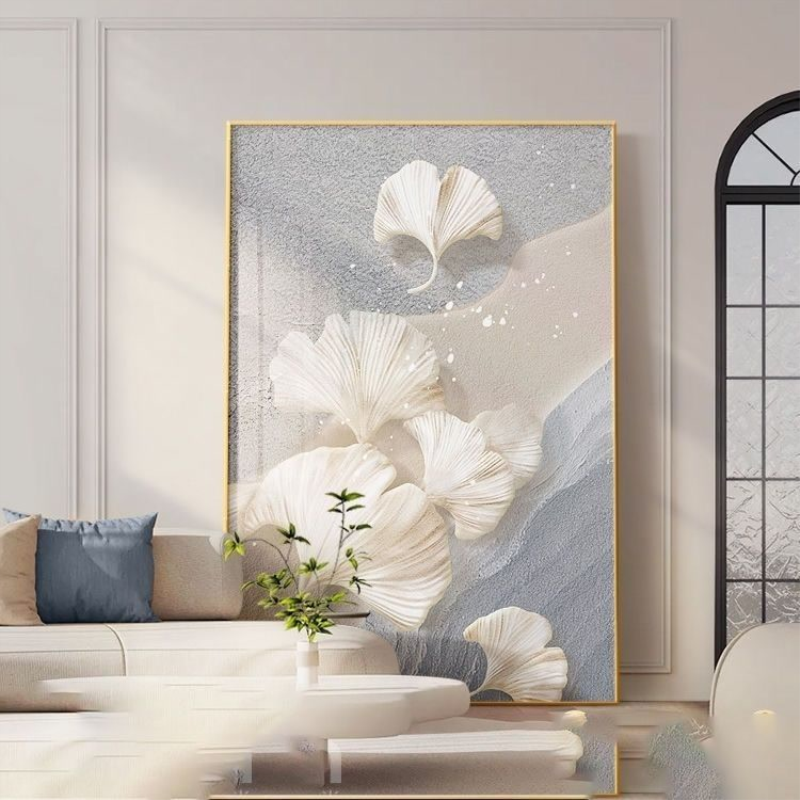 奶油花卉客厅装饰画高级玄关壁画现代卧室沙发背景墙餐厅落地挂画图片