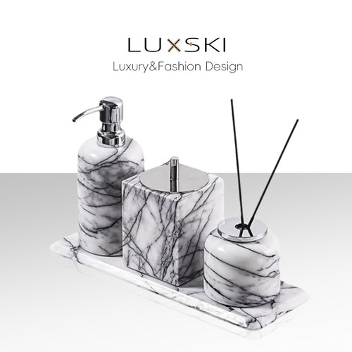 LUXSKI卫生间大理石乳液器酒店会所洗手液分装瓶组合高端奢石摆件