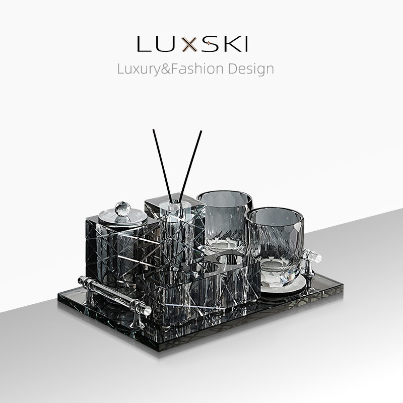 高端水晶电动牙刷置物架别墅酒店浴室台面收纳套装新居乔迁伴手礼