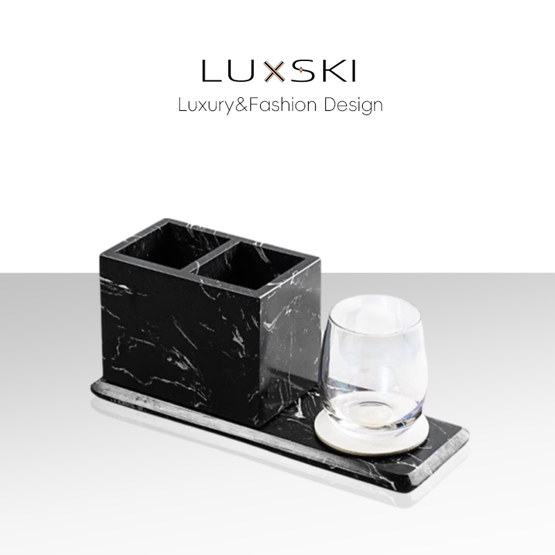 LUXSKI水墨黑大理石置物架浴室牙刷牙膏漱口杯架梳子剃须刀收纳筒