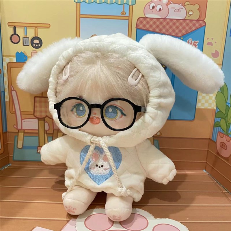 现货10cm15cm20cm厘米娃衣棉花娃娃衣服毛绒绒兔耳W朵玩偶连帽卫