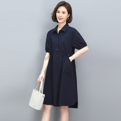 妈妈小个子显高连衣裙女夏装直筒大D码宽松显瘦遮肚子微胖休闲短
