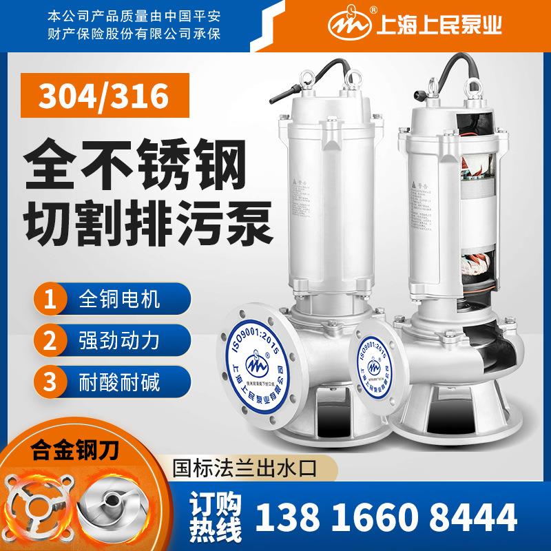 上海304全不锈钢切割污水潜水泵大流量工业耐酸碱化工排污泵