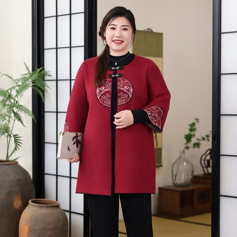 新款国风开衫新中式外套洋气绣花妈妈春季2025大码女装中长款上衣