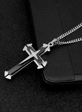 厂家货源 不锈钢项链新发 双色三层十字架长项链T恤链 街拍潮品