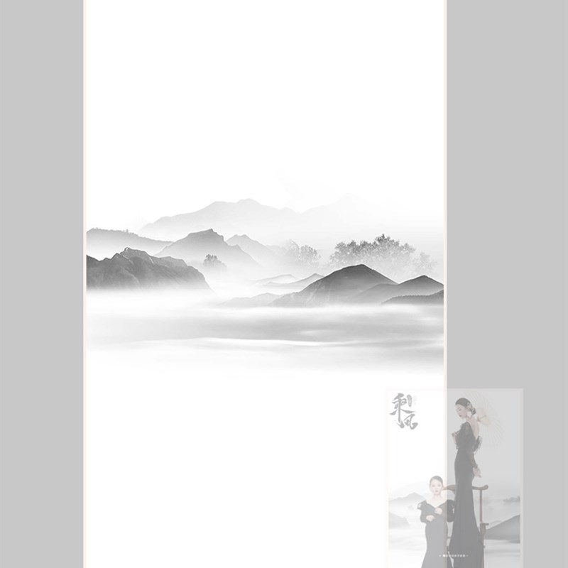 2023年国风儿童l复古新中式水墨写真拍照背景布亲子国潮照相馆背