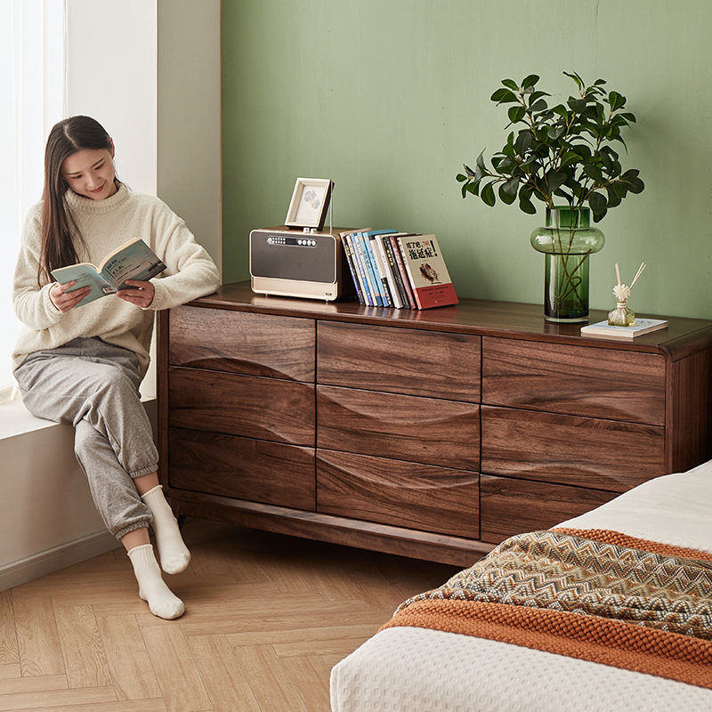 黑胡桃木斗柜实木九斗柜简约客厅储物柜抽屉柜卧室收纳柜六斗橱