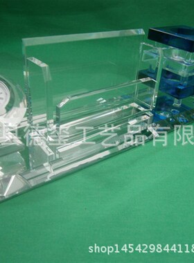 水晶表笔筒三件套定制,个性办公摆件座钟,商务广告赠送礼物定制