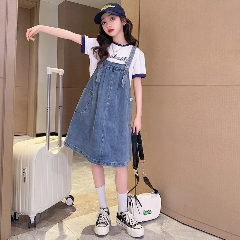 女童连衣裙夏装时髦牛仔背带裙2025新款洋气女孩儿童网红时尚套装