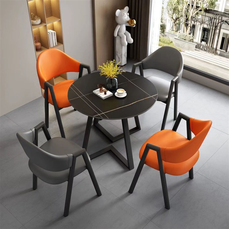轻奢岩板接待洽谈会客圆桌椅组合商用奶茶店售楼处简约休闲小圆桌