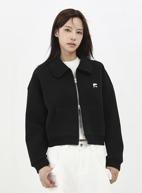 COIE春秋新款黑色方领短款卫衣外套女韩版宽松R小个子拉链开衫上