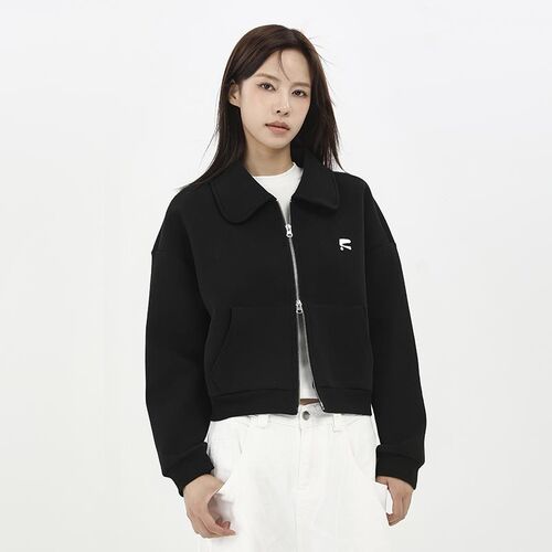 COIE春秋新款黑色方领短款卫衣外套女韩版宽松R小个子拉链开衫上