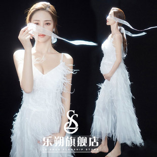 展会新款影楼孕妇拍照q写真主题重工羽毛仙吊带裙孕妇照片写真服