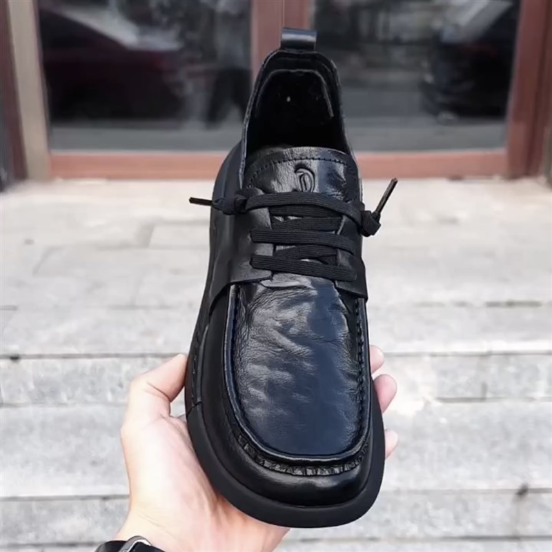 18812秋季新款真皮商务休闲牛皮舒适圆头系带时尚百搭软底皮鞋男