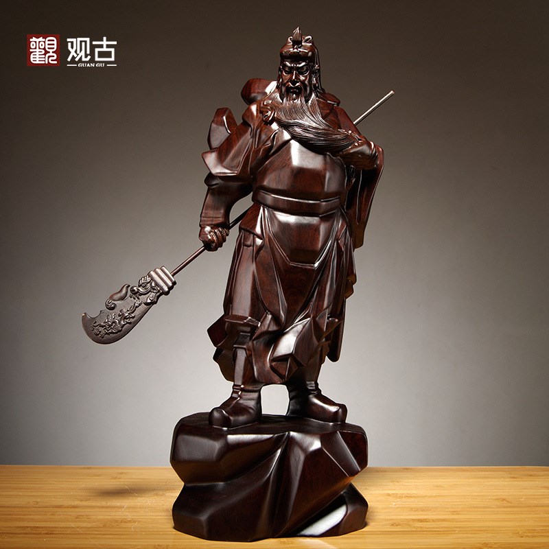 黑檀木雕刻关公佛像摆件武财神爷家居客厅装饰红木工艺品开业送礼